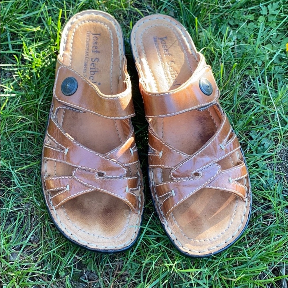 Josef Seibel Brown Leather Slip-On Sandals